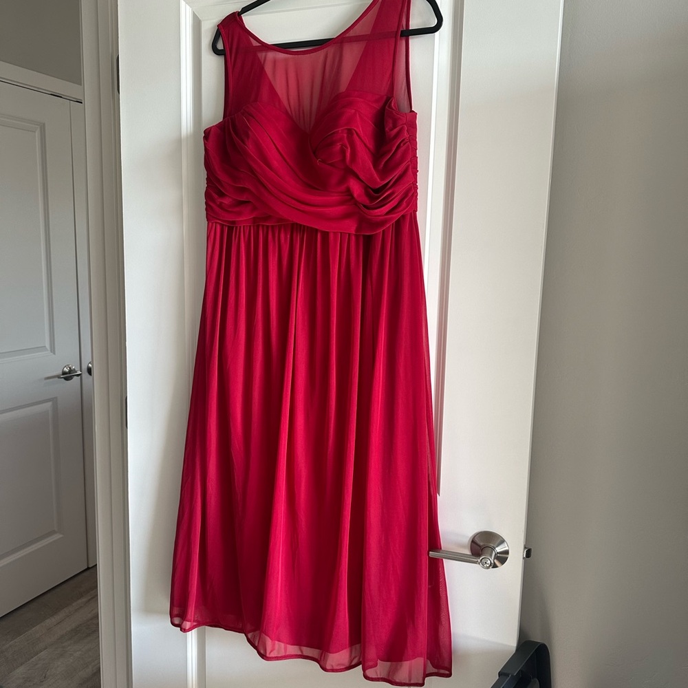 David's Bridal Vibrant Red Midi Dress